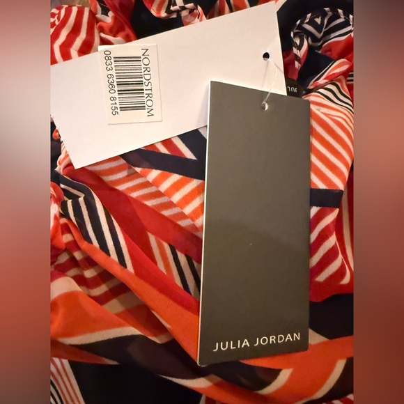 NWT. Julia Jordan. High-Low Ruffle Maxi Dress. Orange/Navy. Size 10. - Picture 10 of 12